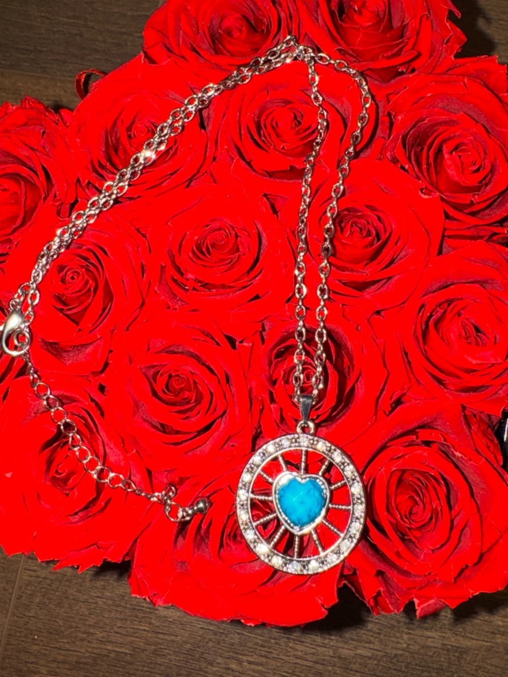 Silver Tone Turquoise Heart Sunburst Pendant Necklace | Boho Western